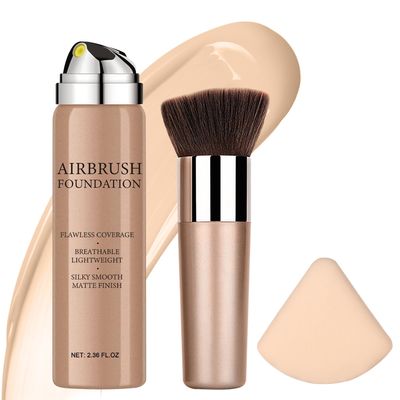 Airbrush Foundation Spray Makeup Set, Hydrating and Moisturizes Face Prime, Long Lasting Waterproof Full Coverage Foundation Mist for Color Correction, Brighten, Matte Finish, 2.36oz - 3 Nude
