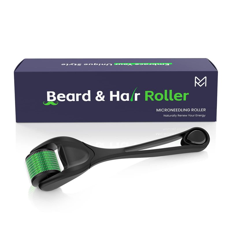 Beard Hair Roller Black wGreen 540 Stainless Steel Microneedling Roller MOOKARDILANE Home Use