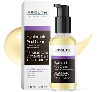 YEOUTH Hyaluronic Acid Moisturizer Face Cream with Vitamin C E, Ferulic Acid Tripeptide 31, Hydrating Face Moisturizer, Hyaluronic Acid Cream Suitable for Dry Dull Skin 1oz
