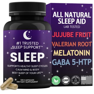 Natural Sleep Aid for Adults Best Sleep of Your Life Valerian Root GABA 5-HTP Melatonin 120 Non-Habit Forming Capsules Lab Tested