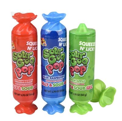 Smiling Sweets Sour Goo Pop, Squeeze and Lick, Lolly and Sour Gel, Delicious Treat for People of All Ages, Strawberry, Blue Raspberry and Green Apple (Pack of 3)