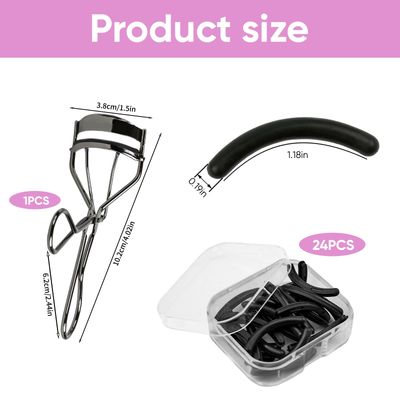 ZOFLIN Universal Eyelash Curler Refills: 24 Pcs Silicone Eyelash Curler Pads 1 Curler - Compatible with Shiseido Revlon Elf - for Beginners Teens Beauty Enthusiasts - Home Office School Use