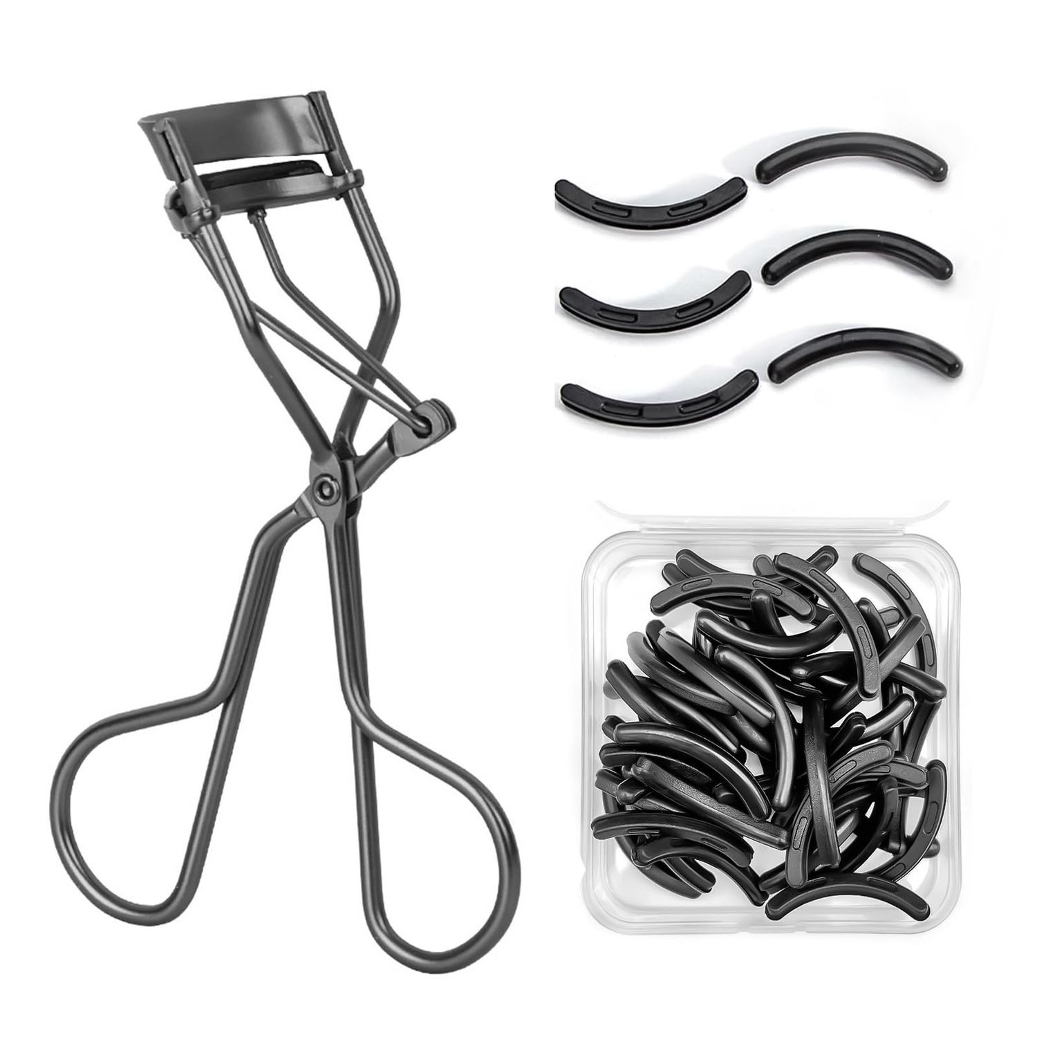 ZOFLIN Universal Eyelash Curler Refills: 24 Pcs Silicone Eyelash Curler Pads 1 Curler - Compatible with Shiseido Revlon Elf - for Beginners Teens Beauty Enthusiasts - Home Office School Use
