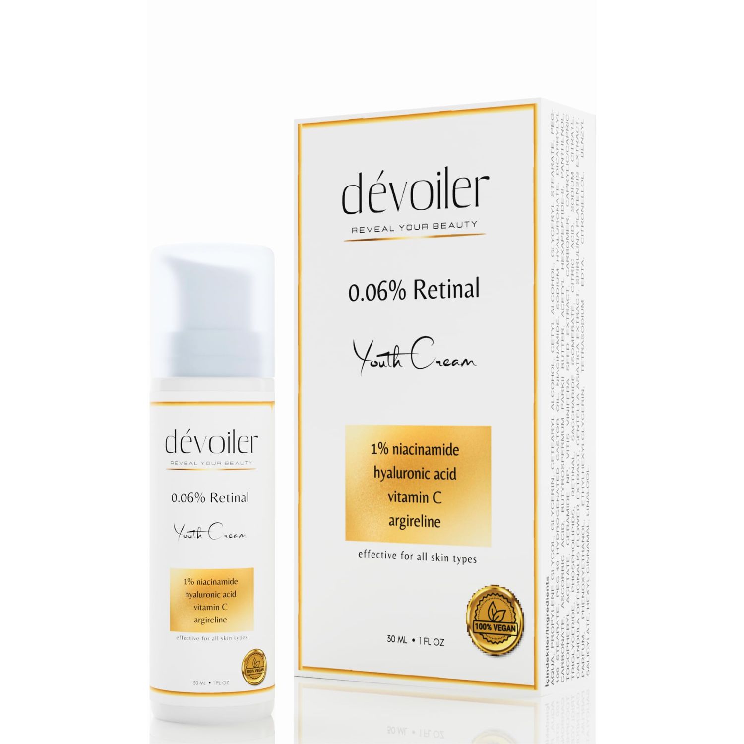 0.06 Retinal Youth Cream 1.01fl.oz Retinal, Argireline, Niacinamide, Hyaluronic Acid, Ceramids and Vitamin C Complex Anti-Wrinkle Formula All Skin Types Suitable for Sensitive Skin