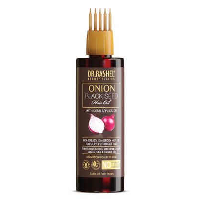DR.RASHEL Onion Oil - Black Seed Onion Hair Oil With Comb Applicator - Controls Hair Fall - No Mineral Oil, Silicones Paraben - 100ml 3.38 Fl Oz