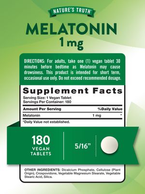 Nature's Truth Melatonin 1 mg 180 Tablets 100 Drug Free Vegan, Non-GMO and Gluten Free Supplement