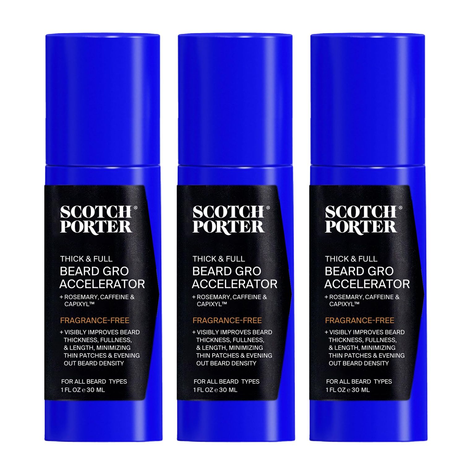 Scotch Porter Thick Full Beard Gro Accelerator with Caffeine Rosemary - Stimulates Strengthens Hair Follicles - 3-Pack, 3 1oz
