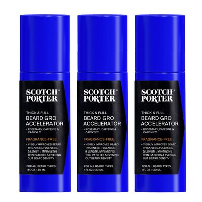 Scotch Porter Thick Full Beard Gro Accelerator with Caffeine Rosemary - Stimulates Strengthens Hair Follicles - 3-Pack, 3 1oz