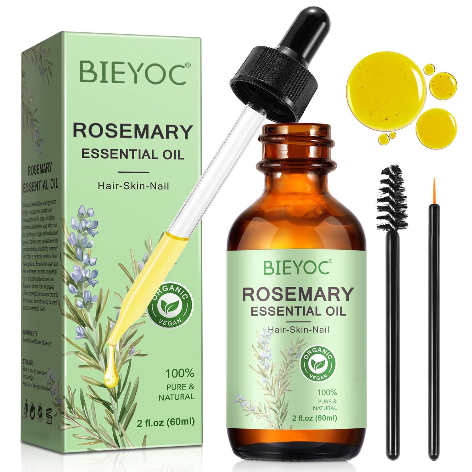 Rosemary Oil for Hair Skin Care, Nourishes Scalp, Eyebrow and Eyelash Growth for Men and Women(60ml)