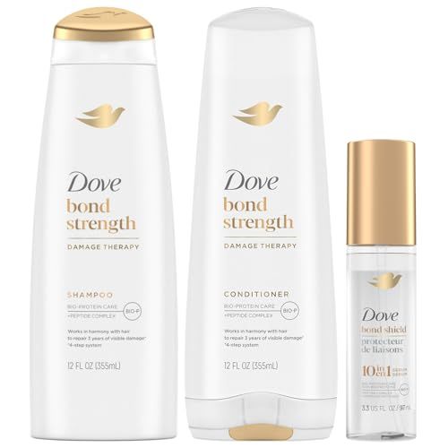 Dove Bond Strength Shampoo Conditioner Set Hair Serum Bundle - Repair Treatment for Damaged and Frizzy Hair (3 Piece Set)