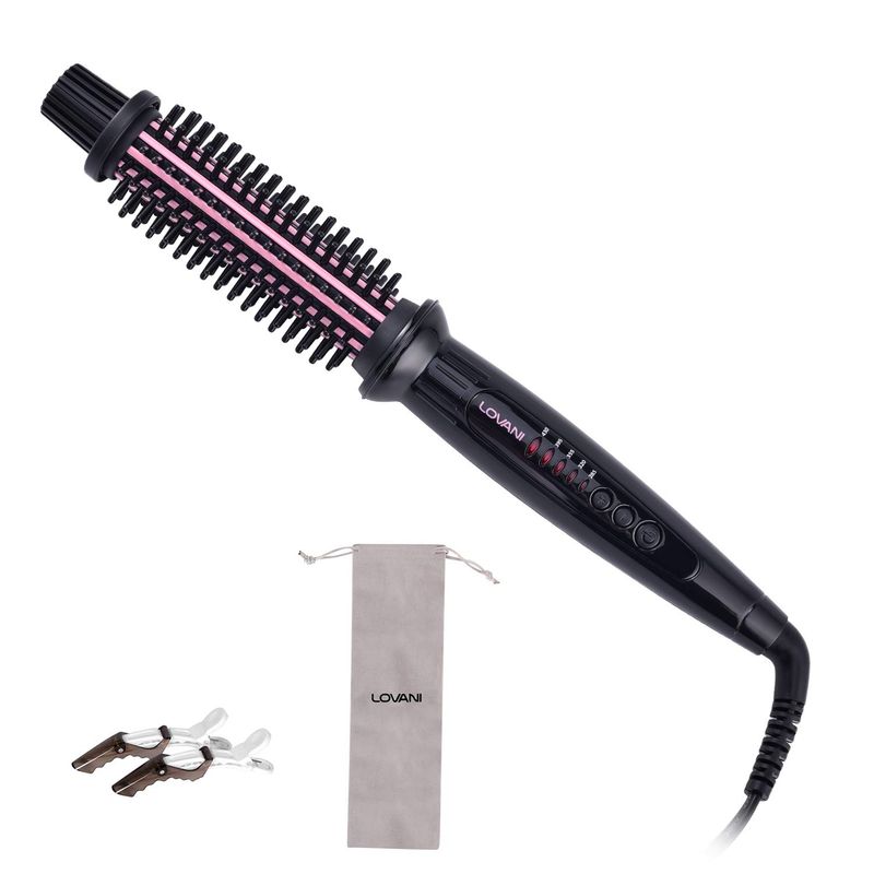 LOVANI Curling Iron Brush,Hair Curling Wand with 1 Inch Ceramic Tourmaline Ionic Barrel,Dual Voltage Instant Heat Up Travel Hair Curler