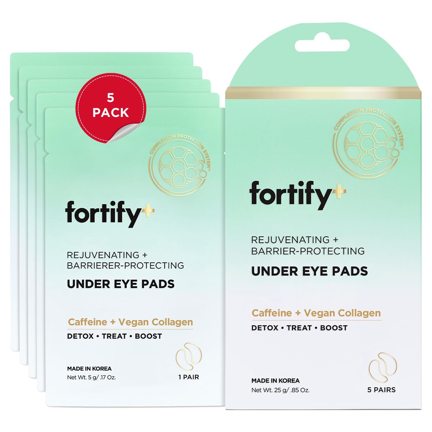 Fortify 9-in-1 Korean Under Eye Pads with Zeolite - Anti Dark Circles Puffy Eyes Treatment, Dermatologist Tested - 5 Pairs (1 Pack)