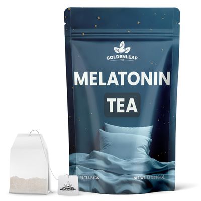 GOLDENLEAF Melatonin Sleep Tea - Caffeine-Free 3mg Melatonin Tea, with Chamomile, Lavender, Valerian Root Lemon Balm for Night Time Rest, Relaxation and Better Sleep - 15 Herbal Tea Bags