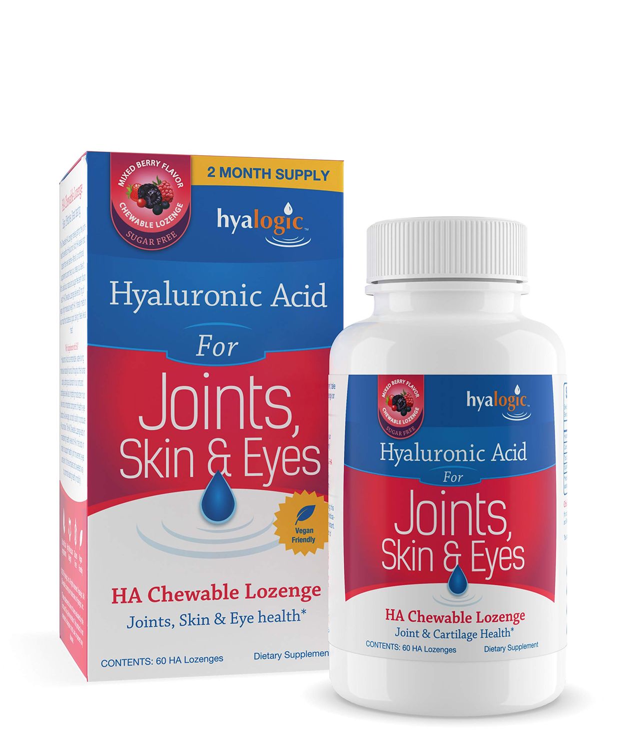 Hyalogic Hyaluronic Acid Chewables 60 Count - Great Tasting Berry Flavored (120mg per 2 Tablets) - Defy Aging Naturally - Sugar Free HA Supplement for Skincare Eye Health