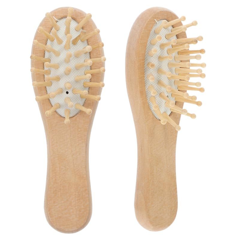 NOLITOY 2Pcs Mini Hair Brush, Portable Wood Hair Brushes Set Anti-Static Wooden Hairbrush, Massage Scalp Hair Comb For Girls Thick Thin Curly Wet Hair