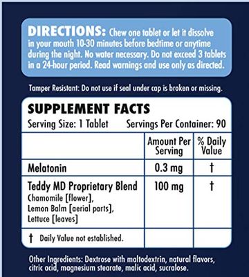 Tired Teddies Melatonin (0.3 mg) Herbal Supplement for Kids - chewable Tablets