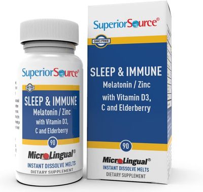 Superior Source Sleep Immune - Health Supplement - Supports Immune System Better Sleep - Contains Vitamin C, Vitamin D3, Zinc, Melatonin Elderberry Extract - 90 Instant Dissolve Tablets