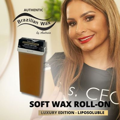 Authentic Brazilian Wax by Andreia Roll on Soft Wax for Hair Removal - Depilatory Wax Roller for Whole Body - For All Skin Types - Refillable Ready to Use Wax Applicator Roller 3.9 oz. (110ml)
