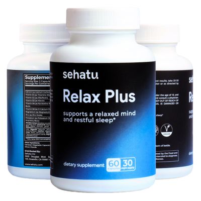 SEHATU Relax Plus Stress Relief Supplement with GABA, L-Theanine, Ashwagandha, Valerian Root Supports A Relaxed Mood and Restful Sleep 60 Count 30 Day Supply