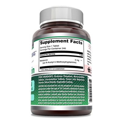 Amazing Formulas Melatonin Supplement 3 Mg Per Serving 240 Tablets Non-GMO Gluten-Free Made in USA