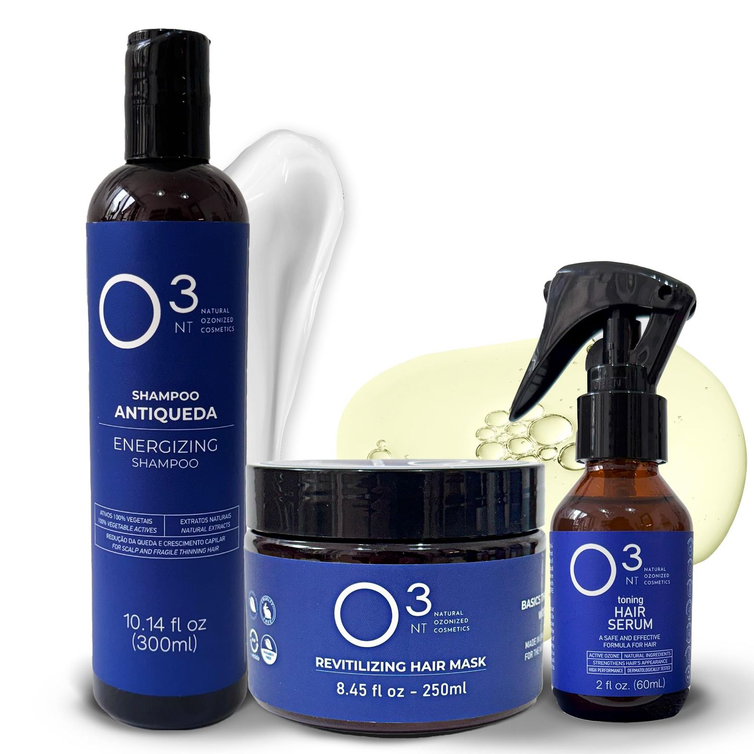 O3NT Energizing Shampoo Revitalizing Mask Hair Serum - High-Performance Natural Hair Treatment - Ozone Therapy - Strengthens Hair Appearance - Shampoo 10.14 Fl Oz Mask 7.05Fl Oz Serum 2.03 Fl Oz