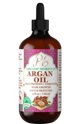 Pomberries Organic Moroccan Argan Oil - 100 Pure Cold-Pressed Virgin Oil for Hair, Skin, Face, Scalp Body - Natural Moisturizer, Argan Hair Treatment, Glass Bottle - 4 fl oz