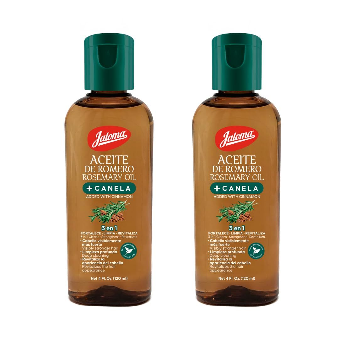 Jaloma Rosemary Cinnamon Oil, 3 in 1 Formula to Cleanse, Strengthen, and Revitalize Hair, 2Pack of 4 FL Oz Each, 2 Bottles.