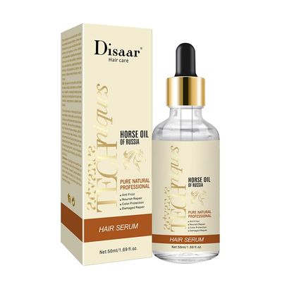 DISAAR Beauty Hair Serum Anti Frizz Nourish Damaged Repair Color Protection Pure Natural Professional Advance Techniques Care 50ml1.69oz (Horse Oil Of Russia)