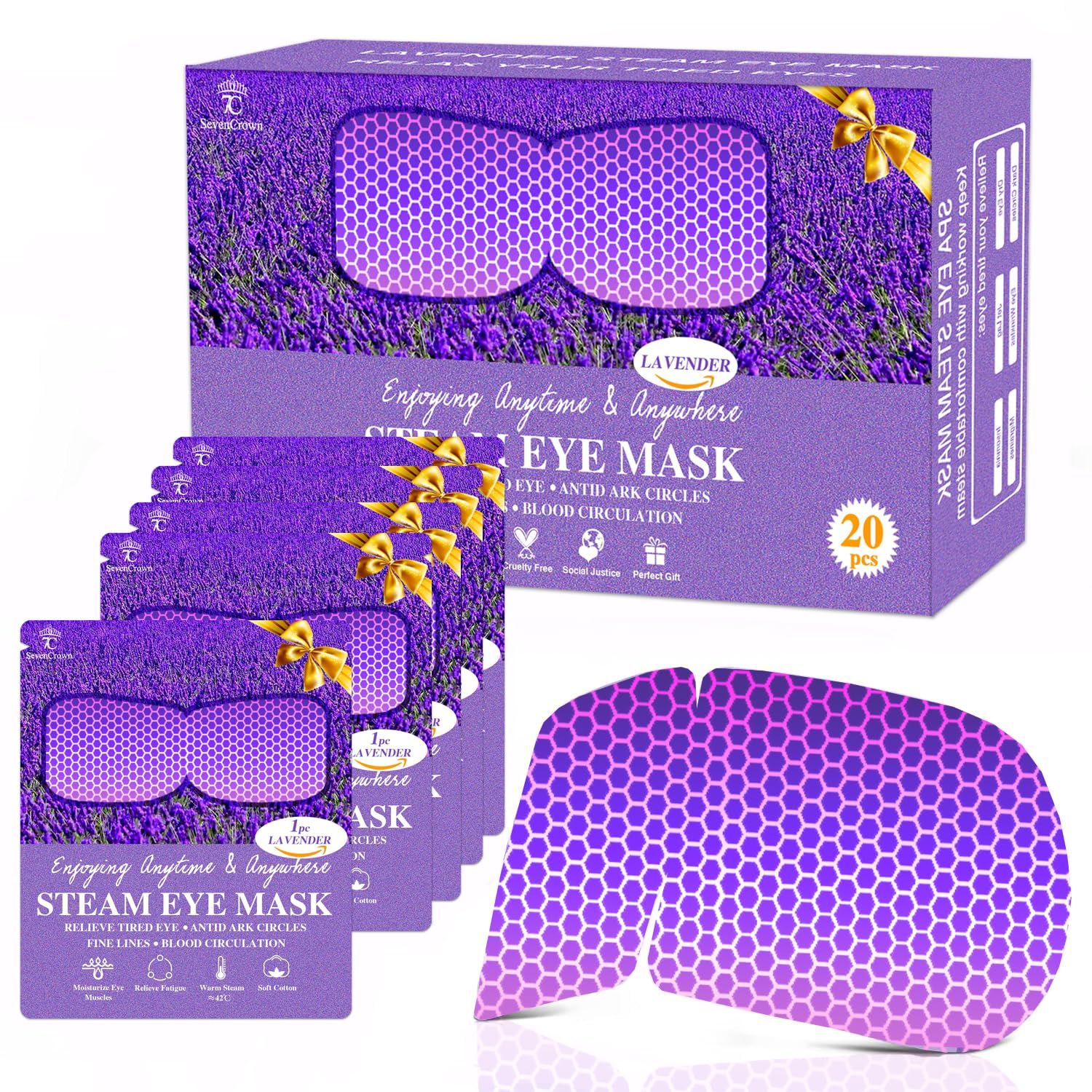 20 Packs Lavender Scented Steam Eye Mask, Heated Eye Mask for Dry Eyes Relaxation, Self Heating Eye Compress for Sleep, Spa, Travel Essentials, Stress Relief Gifts for Women Men, Stocking Stuffers