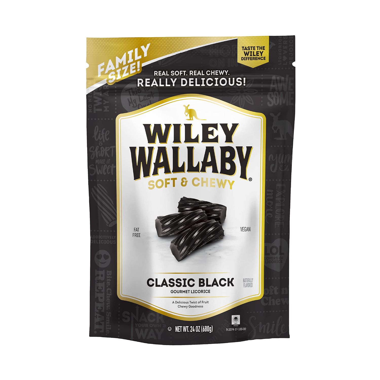 Wiley Wallaby Licorice 24 Ounce Classic Gourmet Soft Chewy Australian Black Licorice Candy Twists, 1 Pack