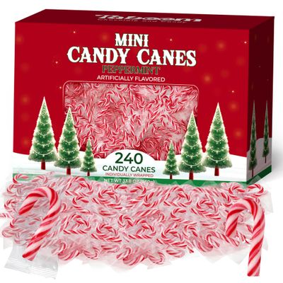 Bulk Mini Candy Cane Individually Wrapped 240 Pack - Small Peppermint Candy Canes Red White Christmas Candy For Holiday Gifts, Stocking Fillers, Party Favors Decorations