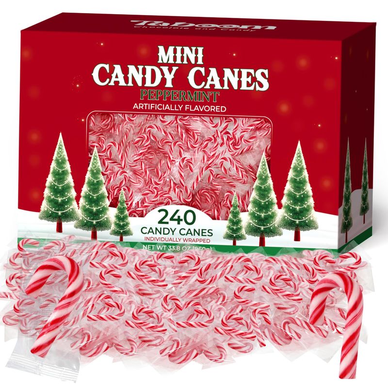 Bulk Mini Candy Cane Individually Wrapped 240 Pack - Small Peppermint Candy Canes Red White Christmas Candy For Holiday Gifts, Stocking Fillers, Party Favors Decorations