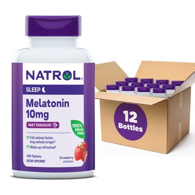 Natrol Sleep Melatonin 10mg Fast Dissolve Tablets, Nighttime Sleep Aid for Adults, 100 Strawberry-Flavored Melatonin Tablets, 100 Day Supply