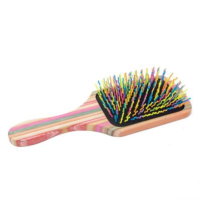 WIN SUN Natural Bamboo Paddle Hair Brush, Black and Multicolor, Hair Brush for Women, Girls and Kids, Detangling Brush for All Hair Types, 9.6in6.1in1.8in, 125g