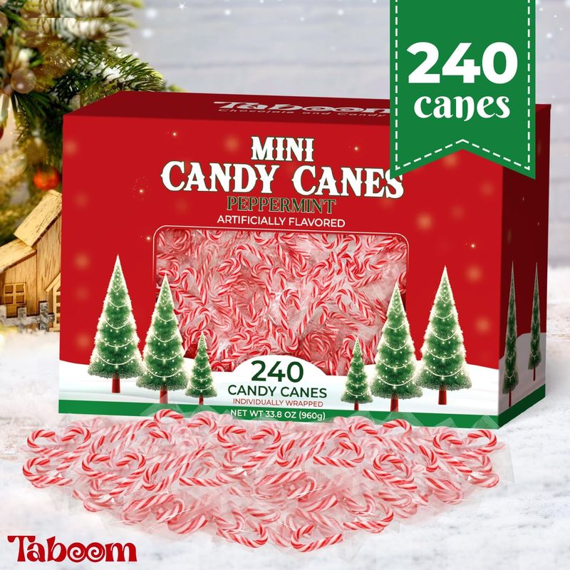 Bulk Mini Candy Cane Individually Wrapped 240 Pack - Small Peppermint Candy Canes Red White Christmas Candy For Holiday Gifts, Stocking Fillers, Party Favors Decorations