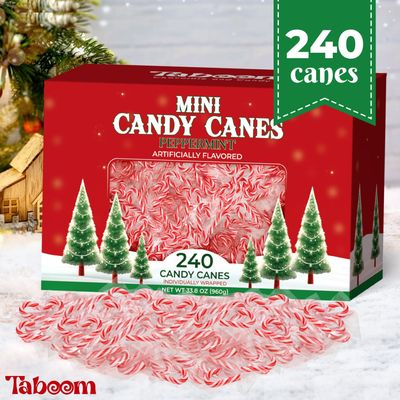 Bulk Mini Candy Cane Individually Wrapped 240 Pack - Small Peppermint Candy Canes Red White Christmas Candy For Holiday Gifts, Stocking Fillers, Party Favors Decorations