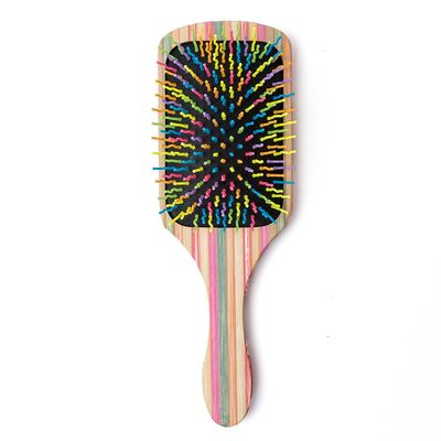 WIN SUN Natural Bamboo Paddle Hair Brush, Black and Multicolor, Hair Brush for Women, Girls and Kids, Detangling Brush for All Hair Types, 9.6in6.1in1.8in, 125g