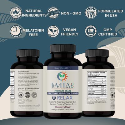 LeVITA8 Premium Reishi Mushroom Sleep Gummies - 100 Natural BlackBerry Flavor - Promotes Calm Mood Balance for Deep Sleep - 1 Month Supply for Natural Sleep Aid Melatonin-Free