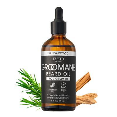 Red by Kiss Groomane Beard Oil, Rosemary Oil Biotin, Promotes Full, Healthy Look Beard Strengthen Facial Hair, Reduces Breakage (3 fl.oz, Sandalwood)
