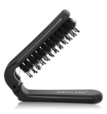 Travel Hair Brush - Mini Folding Boar Bristle Hairbrush for All Hair Types, Compact Pocket-Size Detangling Comb for WetDry Curly Hair Women Men Kids