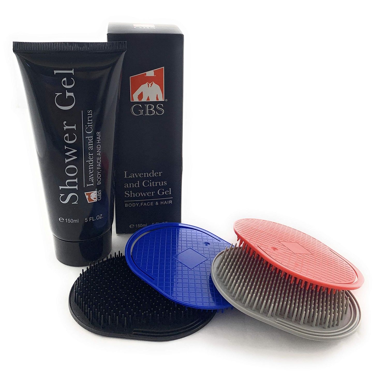 G.B.S Soft Scalp Pocket Shower Shampoo Hair Brush for Men and Women, Feel Clean, Fresh with Lavender and Citrus Shower Gel, Pack of 4