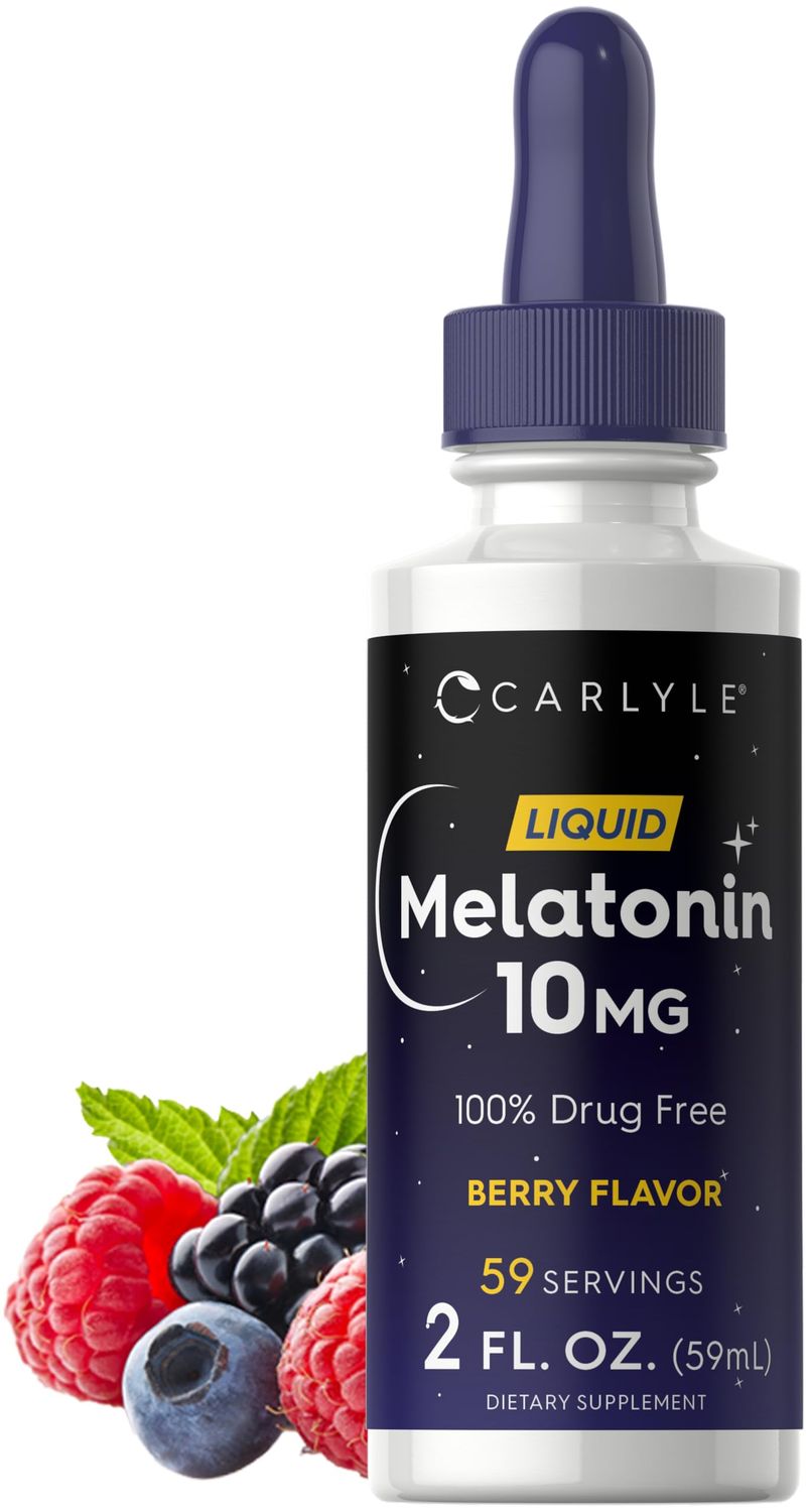Carlyle Melatonin 10mg 2 fl oz Liquid Drops Berry Flavor for Adults Non-GMO, Vegetarian Supplement