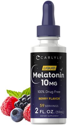 Carlyle Melatonin 10mg 2 fl oz Liquid Drops Berry Flavor for Adults Non-GMO, Vegetarian Supplement