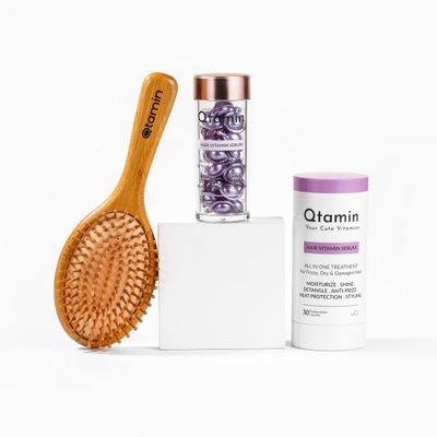 Qtamin Hair Serum Capsule Bamboo Brush for Repair, Nourish Tame! Keratin Treatment, Scalp Oil, Anti-Frizz, Heat Protectant, Growth Booster For Curly, Dry, Damaged Frizzy Hair