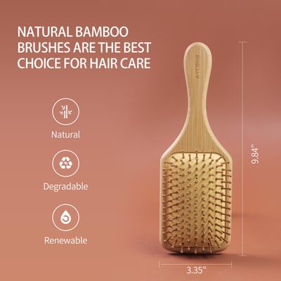 Bamboo Hair Brush with Natural Bamboo Bristles - Detangling Paddle Hairbrush for Women, Men Kids - Wooden Brush for All Hair Types Hair Growth