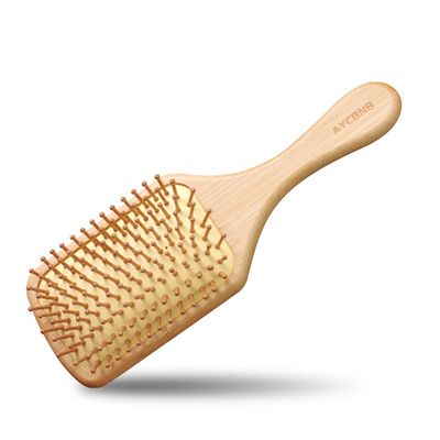 Bamboo Hair Brush with Natural Bamboo Bristles - Detangling Paddle Hairbrush for Women, Men Kids - Wooden Brush for All Hair Types Hair Growth