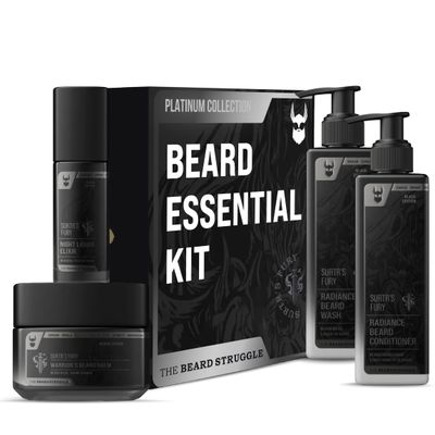 The Beard Growth Kit - Essential Grooming Set with Balm, Oil, Wash Conditioner for Men - Surtr&#39;s Fury Platinum Collection