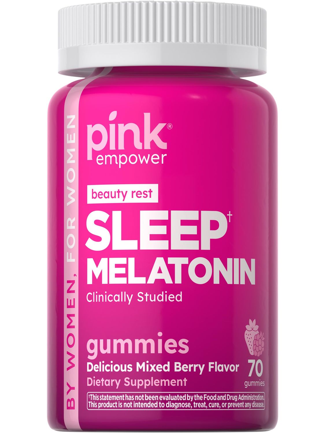 PINK Melatonin Gummies for Adults 10mg Max Potency Mixed Berry Flavor Vegan, Non-GMO Gluten Free Supplement