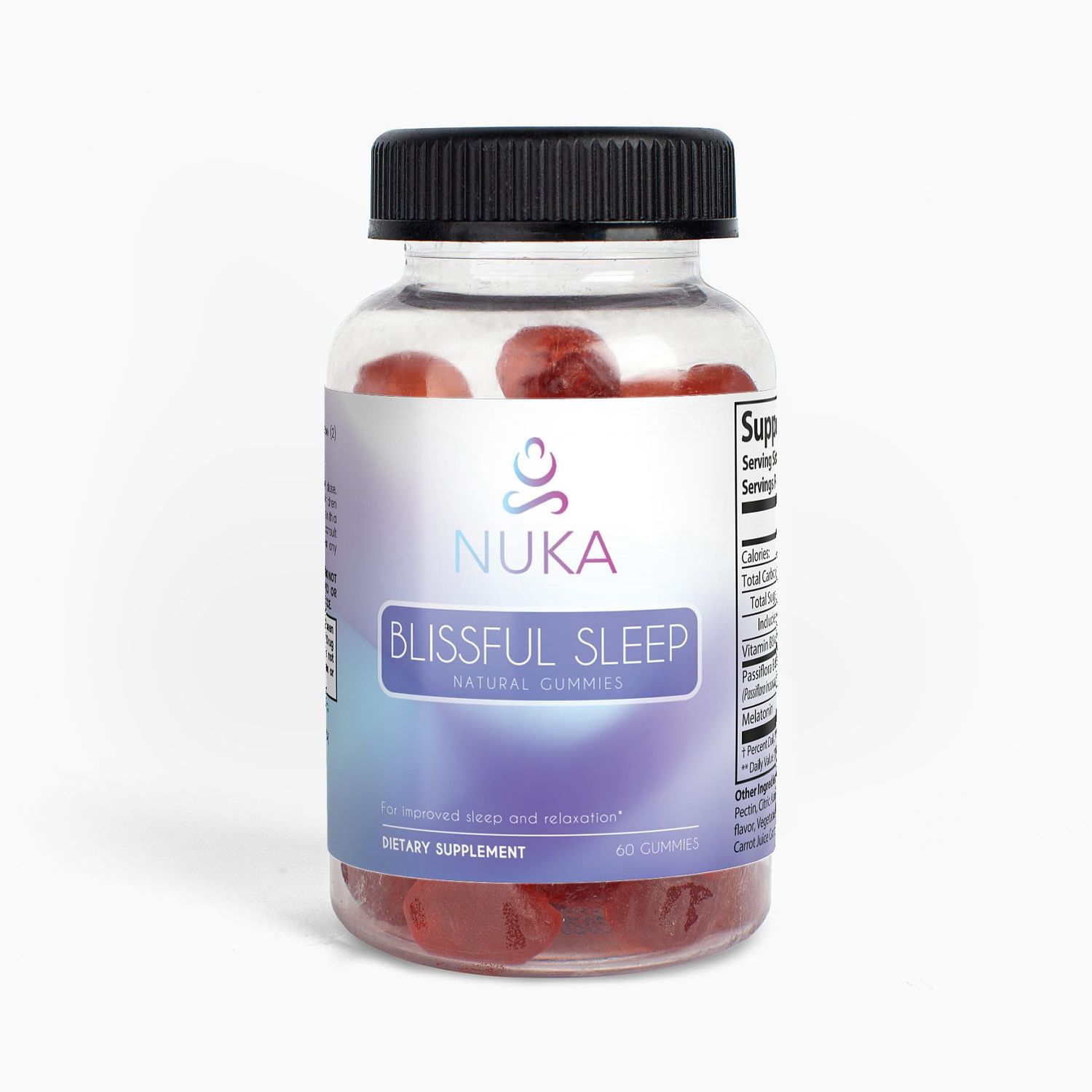 NUKA Blissful Sleep Gummies for Adults - Natural Sleep Aid with 2mg of Melatonin, Passiflora Extract Vitaman B6 - Restful Sleep Relaxation -Vegan Gluten-Free- Passion Fruit 60 Gummies