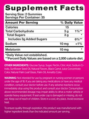 PINK Melatonin Gummies for Adults 10mg Max Potency Mixed Berry Flavor Vegan, Non-GMO Gluten Free Supplement